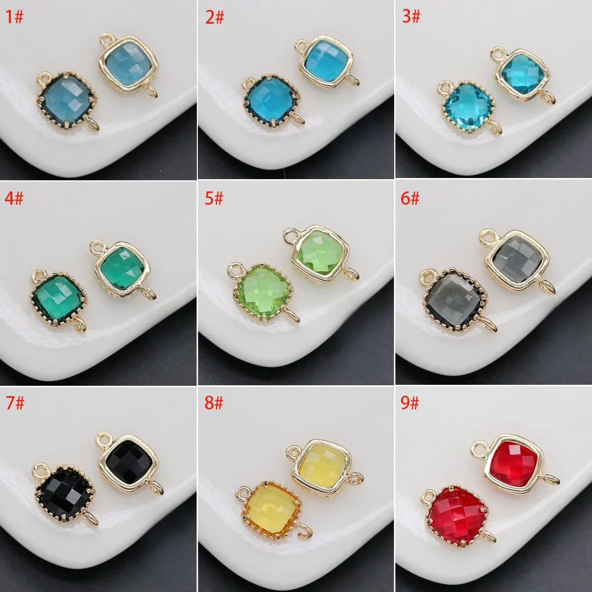 

6PCS 9x14MM 14K gold plated Glass Square Connector Charms Pendants for Diy Necklace Earrings Bracelets Making Supplies