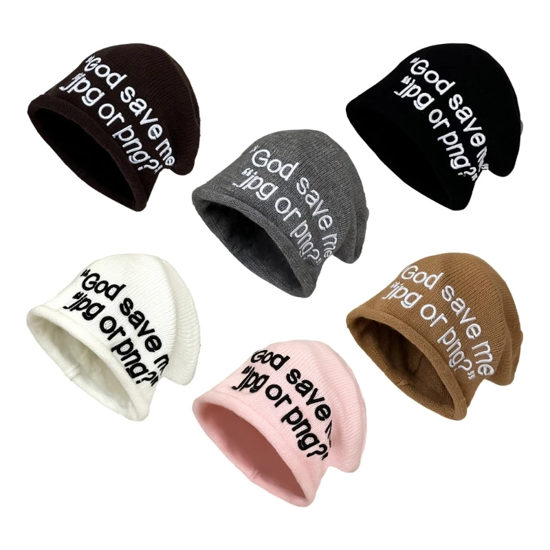 Embroidery Letter Pattern Hat Adult Elastic Hat Winter Warmer Knitted Hat Cold Winter Presents for Students Teenagers Dropship