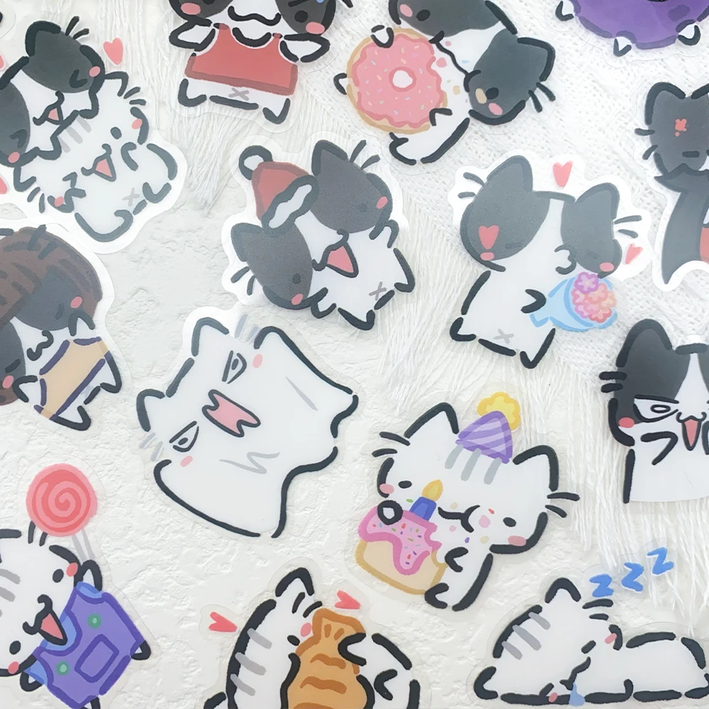 54 stücke Kleine Katze Transparent PET Aufkleber Aufkleber Für Laptop Sammelalbum Koffer Gitarre DIY Ästhetische Aufkleber Kreative Geschenke – Detail 12