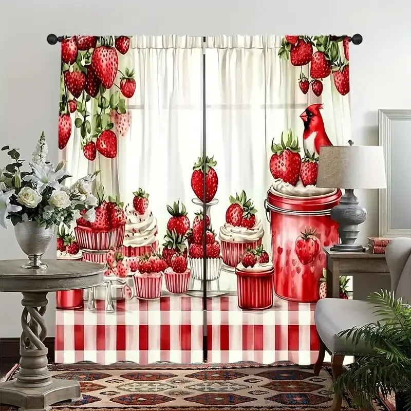 

Шторы с принтом клубники и десерта, шторы для мешков с шестом, спальня и гостиная, украшение для дома, украшение комнаты