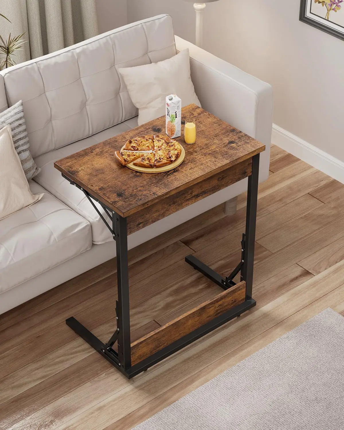 

Folding TV Tray Table Set of 2, 24" Wide C-Shaped End Table for Couches, Small Sofa-Side Laptop Desk with Metal Frame , Brown