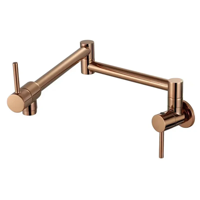 

Pot Filler Tap Wall Mounted Foldable Kitchen Faucet Single Cold Single Hole Rose Gold Sink Tap Rotate Folding Spout Brass