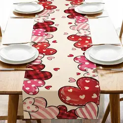 Valentine's Day Pink Red Love Hearts Table Runner Table Decor Reusable Kitchen Dining Table Runner Wedding Party Decorations