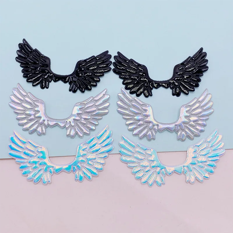 Laser Angel Wing Padded Appliques for Baby Clothes, Headwear, Hair Clip, Bow Accessories, Patches, 7x4cm, 40Pcs