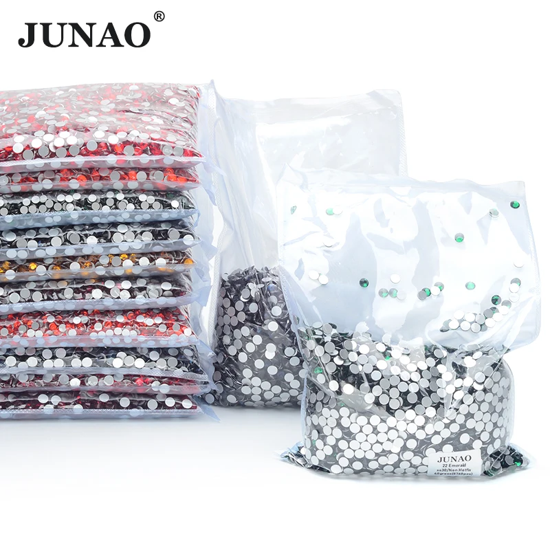 JUNAO Bulk Wholesale 100 Gross SS6 8 10 12 16 20 30 Black Flatback Crystal Rhinestones Nail Art Decoration Glue On Strass Stone