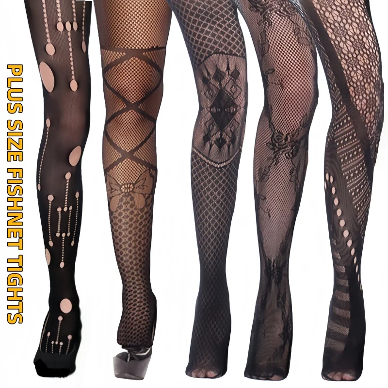 DOIAESKV Sexy Women Lingerie Fishnet Tights Sexy Jacquard Thigh-Highs Stockings Tights Pantyhose Lace Floral Hosiery Plus Size