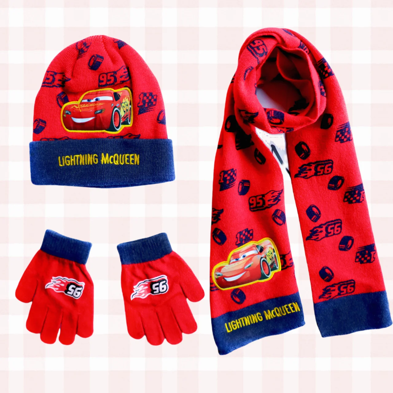 ديزني جديد الخريف الشتاء الأطفال Carlightning ماكوين الكرتون وشاح قبعة قفاز ثلاث قطع الدافئة صبي فتاة الطفل قبعة 4-8 سنوات #2