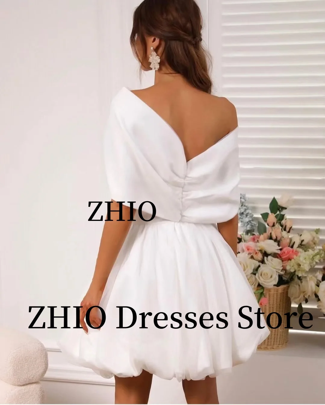 ZHIO Mini Bow Off the Shoulder Beach Wedding Dress Multi-layered Organza Party Gowns Evening Dresses Customized Robe de soirée
