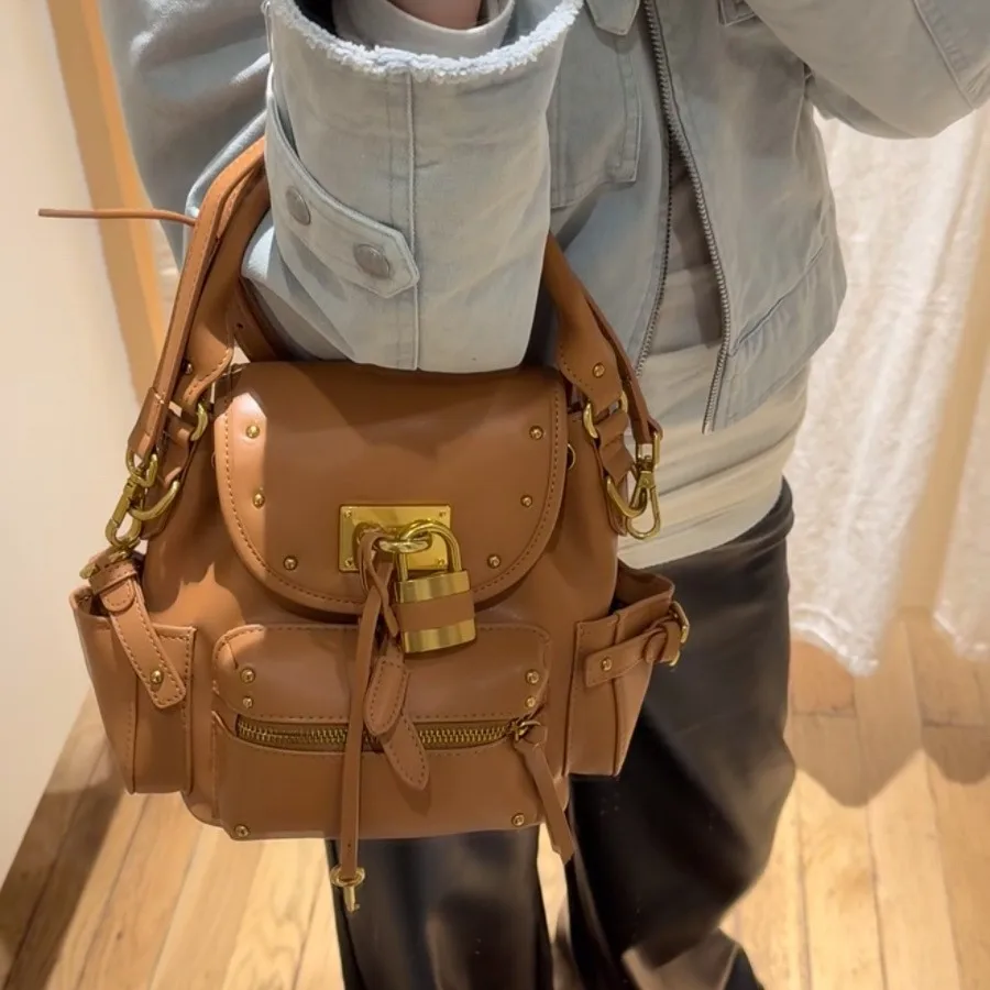 

Vintage Lock Buckle Designer Tote Bag,Classic Large Capacity Commuting Shoulder Bag, Fashionable East West Top Handle Handbag