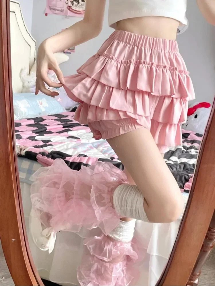 Short japonais mignon Kawaii pour femme, rose, bleu, coréen, élégant, décontracté, gâteau, culottes, femme, ligne A, nœud, princesse, nouveau, 2023