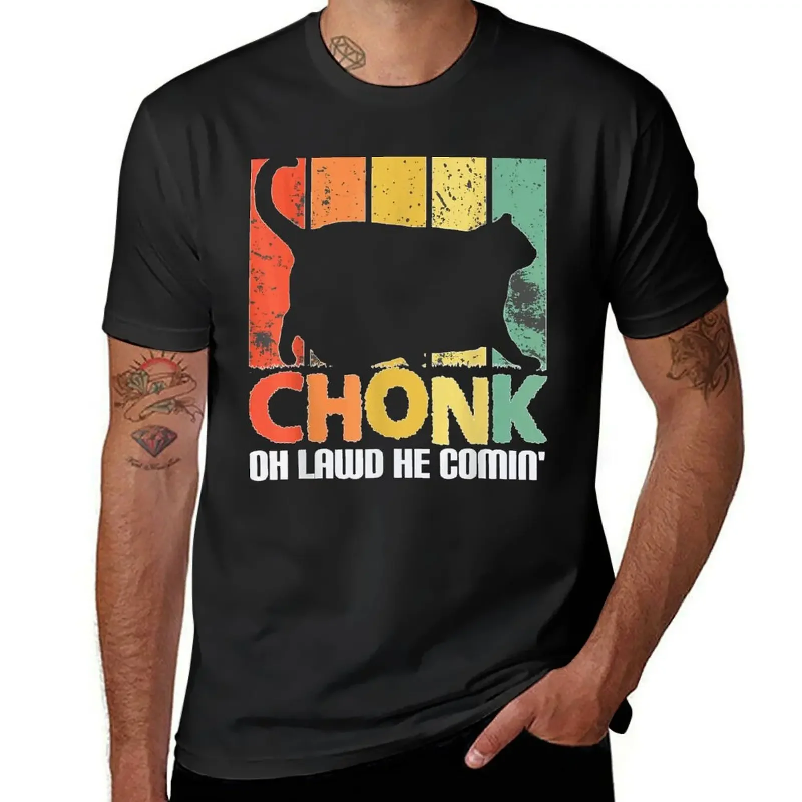 Intage Funny Chonk Scale Fun Cat Meme Oh Lawd Chonk Chart T-Shirt cute tops shirts graphic tees mens graphic t-shirts