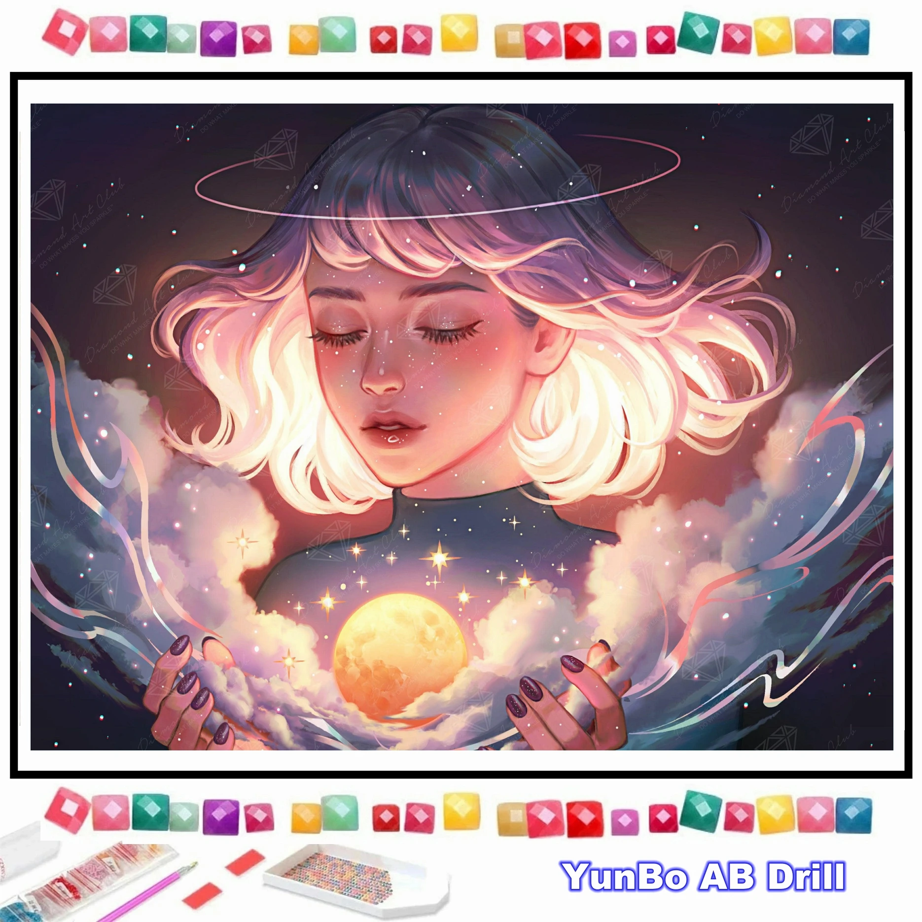 

Fantasy Moon Catcher DIY AB Diamond Painting Mosaic Abstract Sky Girl Cartoon Painting Cross Stitch Rhinestones Craft Home Decor