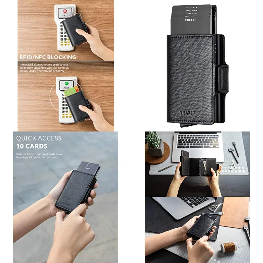 

Credit Card Holder RFID Blocking Leather Automatic Pop Up Wallet Magnetic Wallet Double Card Case for Men and Women