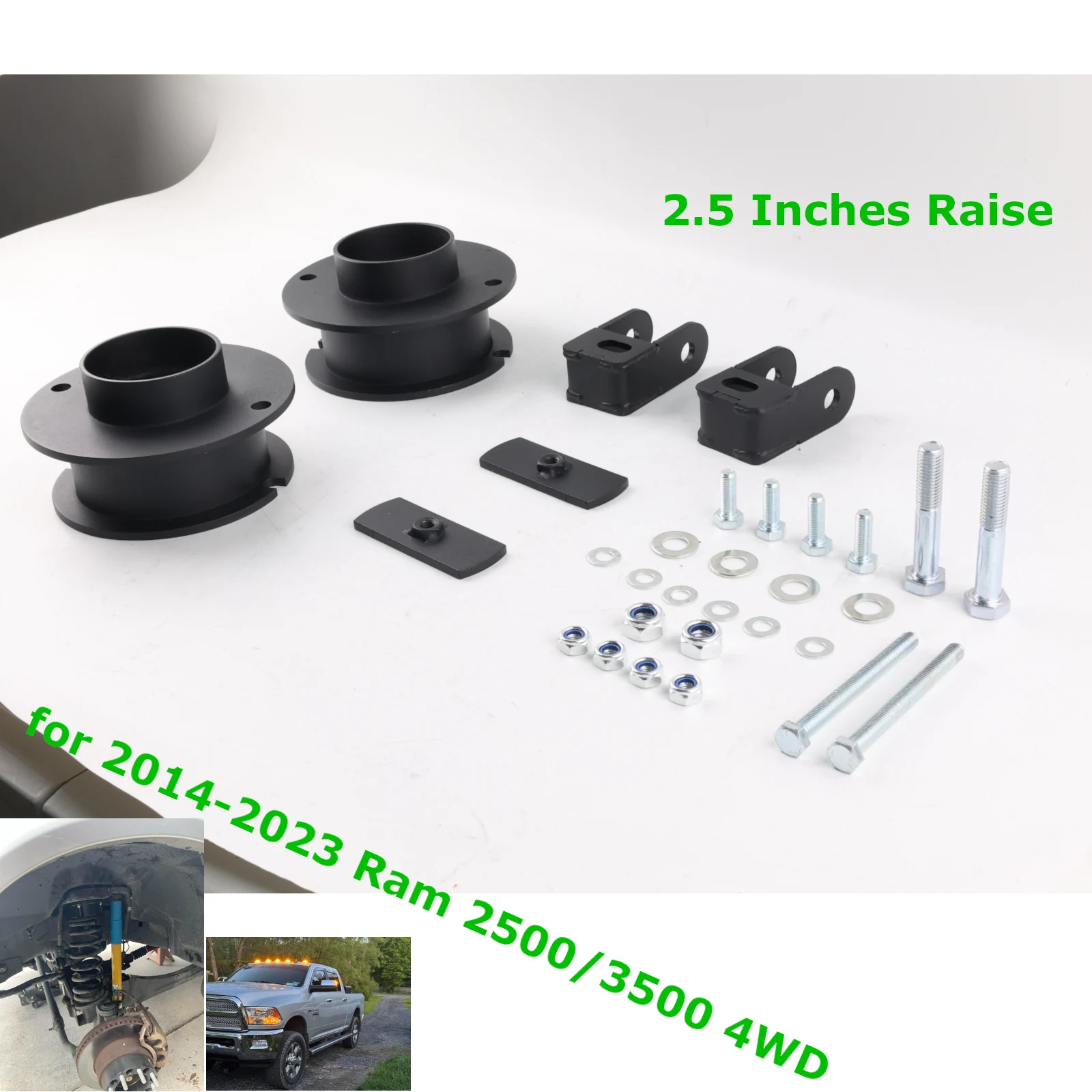 

Suspension Leveling Kit 2.5 inch Raise Spring Strut Spacers w/Shock Relocation Brackets Heavy Duty For Dodge Ram 2500/3500 4WD