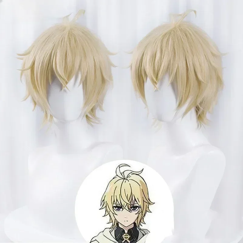 Mikaela Hyakuya Cosplay Wig Men Short Light Blond Wig Cosplay Anime Cosplay Wigs Heat Resistant Synthetic Wigs