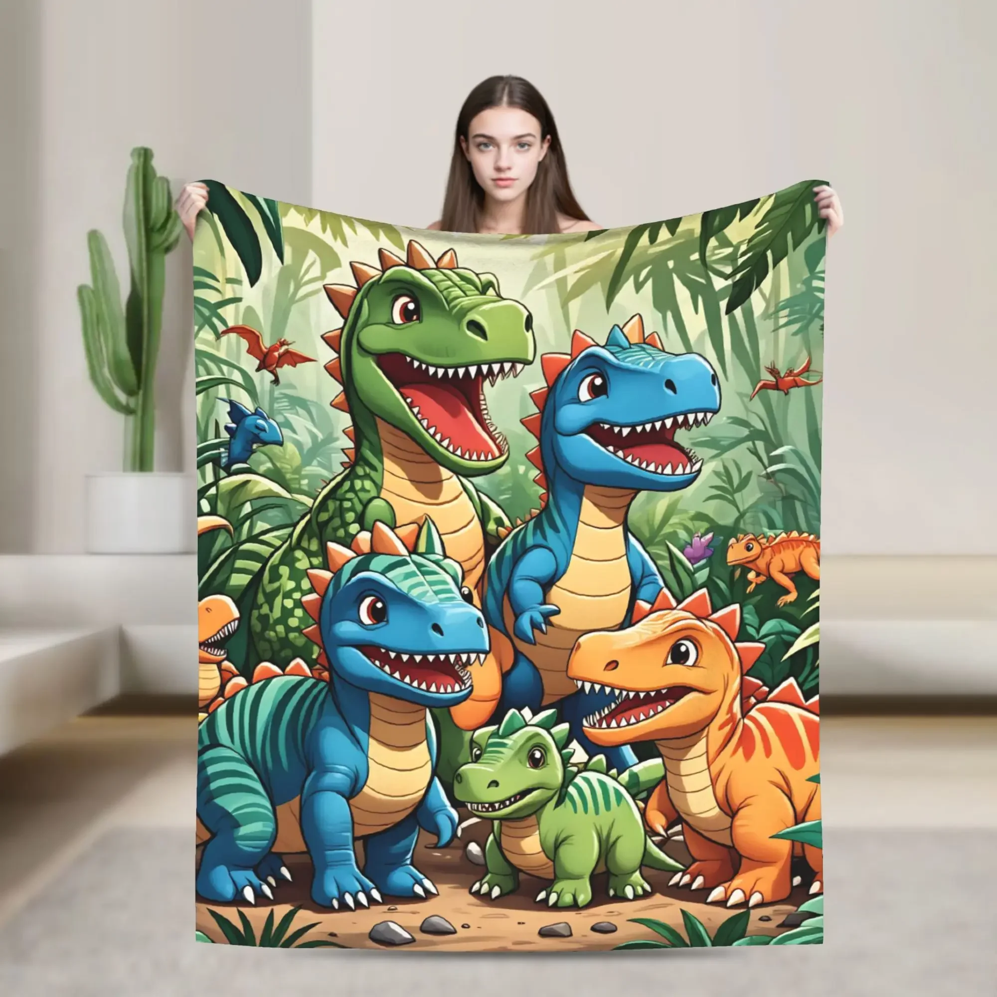 

Уютный красочный плед с мультяшными динозаврами, мягкий фланелевый чехол для дивана, декоративное покрывало для дома, кровати, пикника