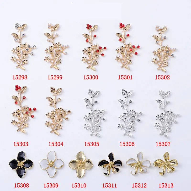 10 Pcs/Lot Alloy Branch Gold Red Rhinestone Buttons Pendants Decorative Jewelry Earrings Choker Hair DIY Jewelry Accessories