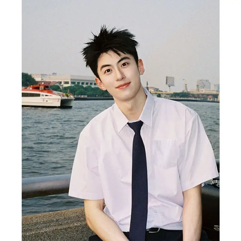 Menl White Short Sleeve Shirt College Style DK Uniform Cleanfit Shirt Jacket DK uniform school uniform
