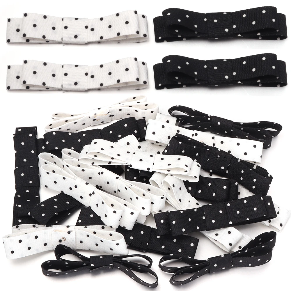 10 Stück/Set Doppellagige Satin-Polka-Dot-Schleifen Schwarz Weiß Schleife für Mädchen Frauen DIY Haarspange Kamm Kopfbedeckung Accessoires – Detail 6