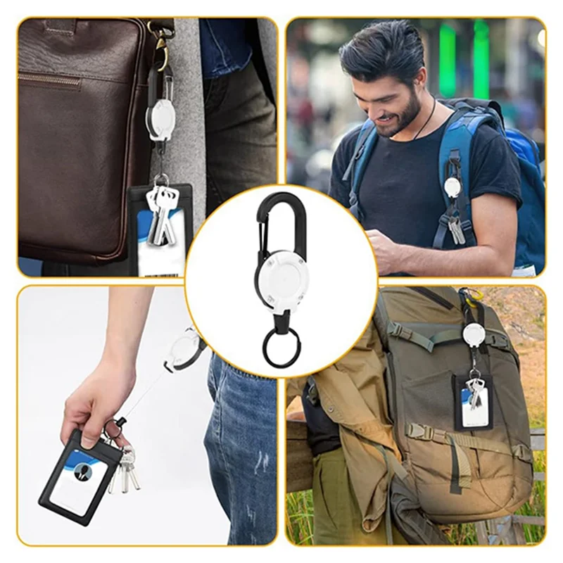 4Pcs Heavy Duty Retractable Keychain Retractable Badge Holder Retractable ID Badge Reel Heavy Duty Reel Clips (White)