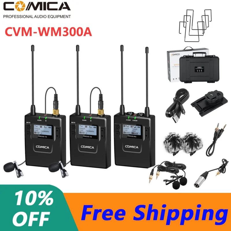 

Comica CVM-WM300 96-Channel UHF Wireless Lavalier Lapel Microphone System forXLR Camcorders,Smartphones, Canon Nikon DSLR Camera