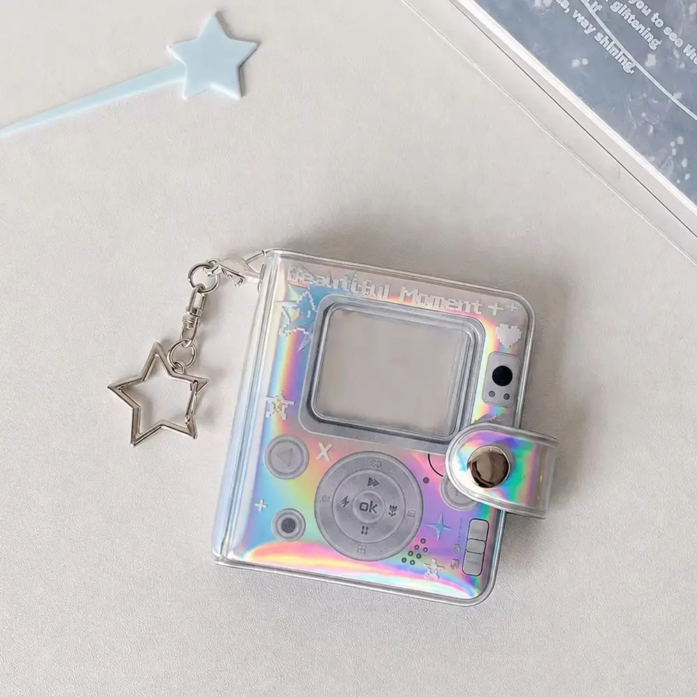 Punk Mini 2inch Photo Album PVC Bright Sparkling Player Design Photocard Holder With Star Pendant Keychain Hollow Collector Book