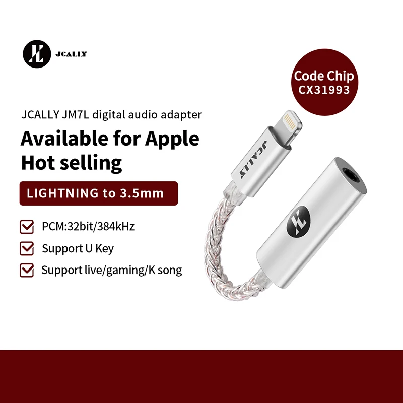 JCALLY JM7 USB TypeC/Light-ning  To 3.5mm Digital Light-ning Cable DAC CX31993 For Android/Apple Adapter Decode Amp 32bit/384KHz