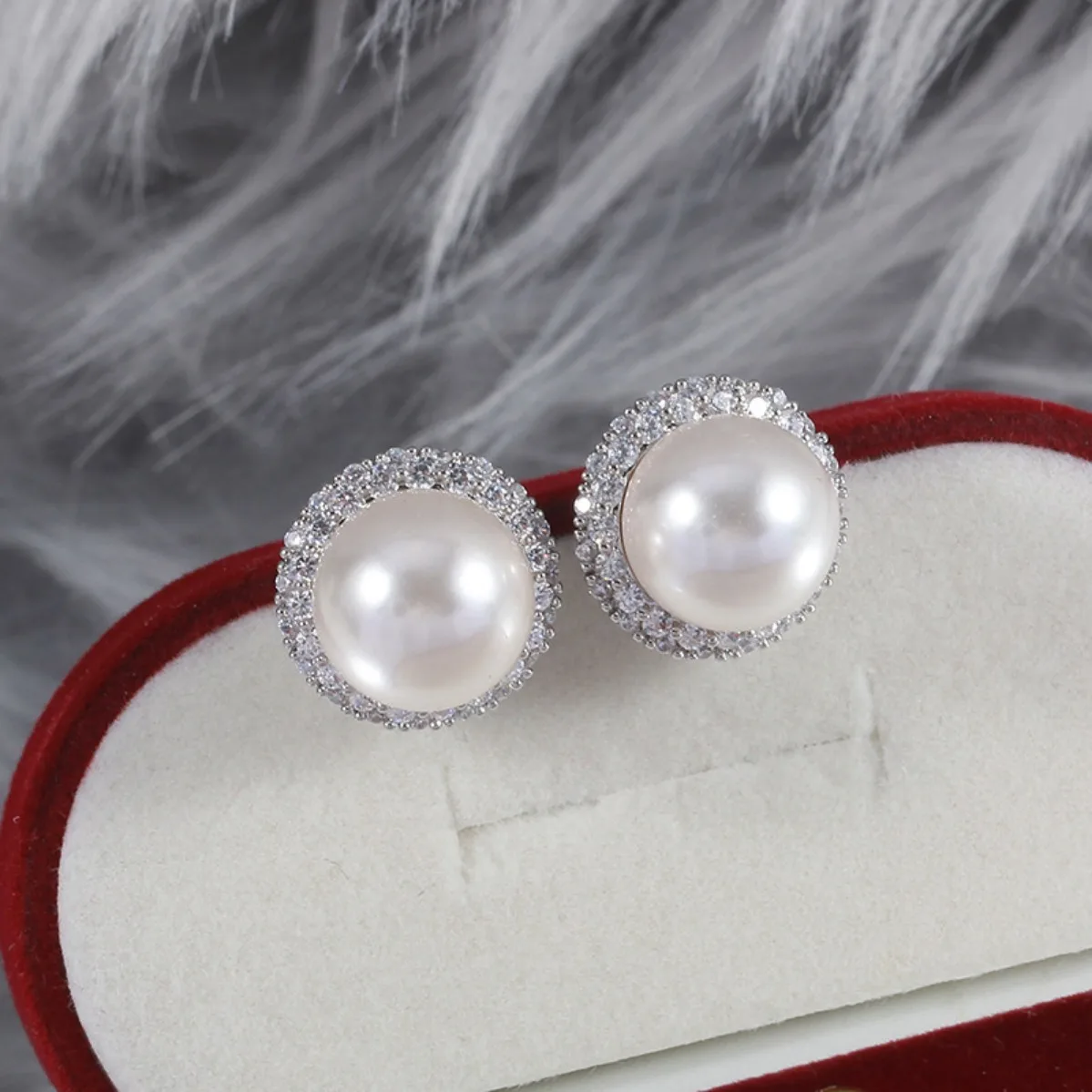 New Brass Gold Plated Sunflower Cubic Zirconia Pearl Stud Earring Blank Setting, S925 Silver Needle High End DIY Jewelry Finding