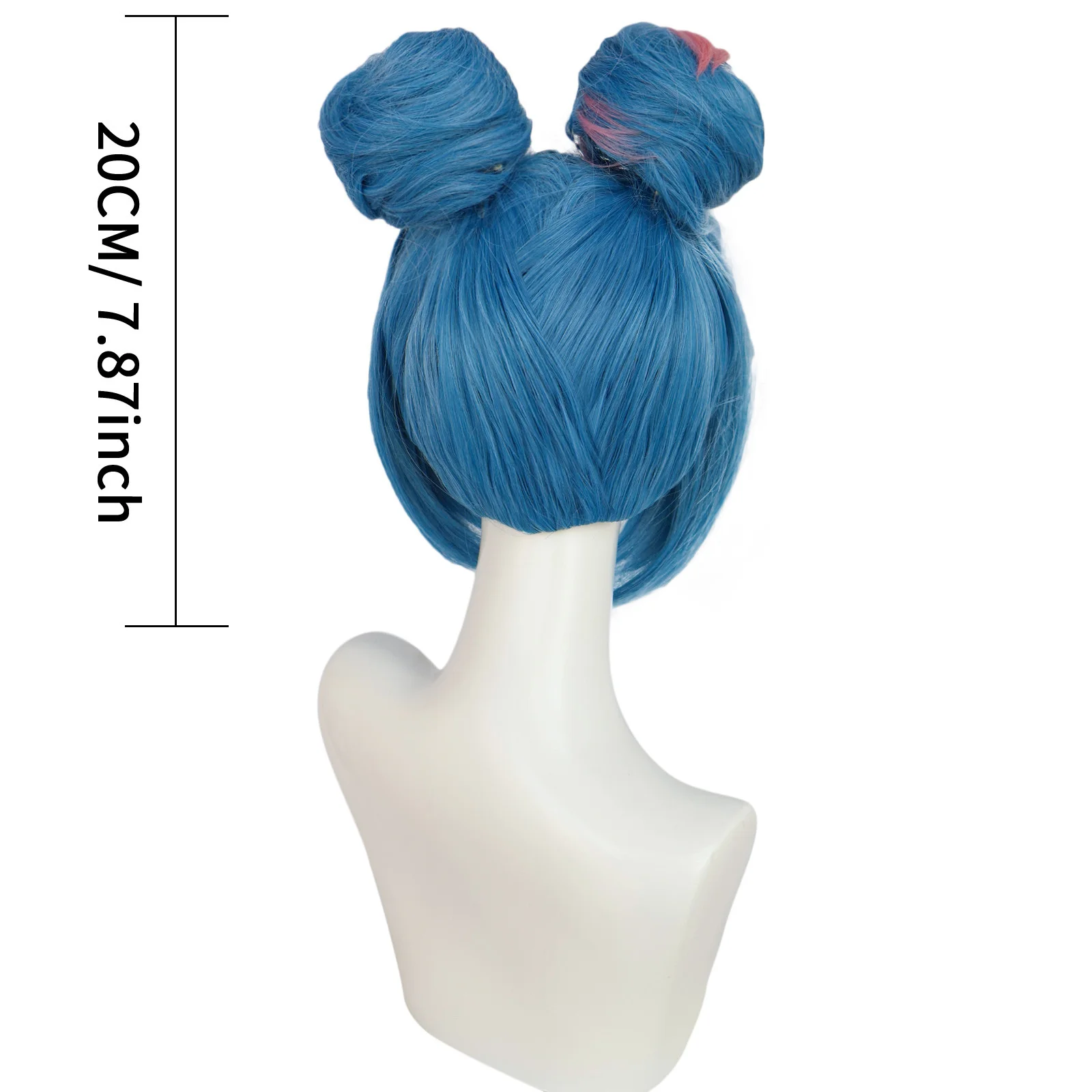 Jogo jinx cosplay peruca feminina resistente ao calor headwear azul franja coque duplo cabelo buns festa de carnaval de halloween