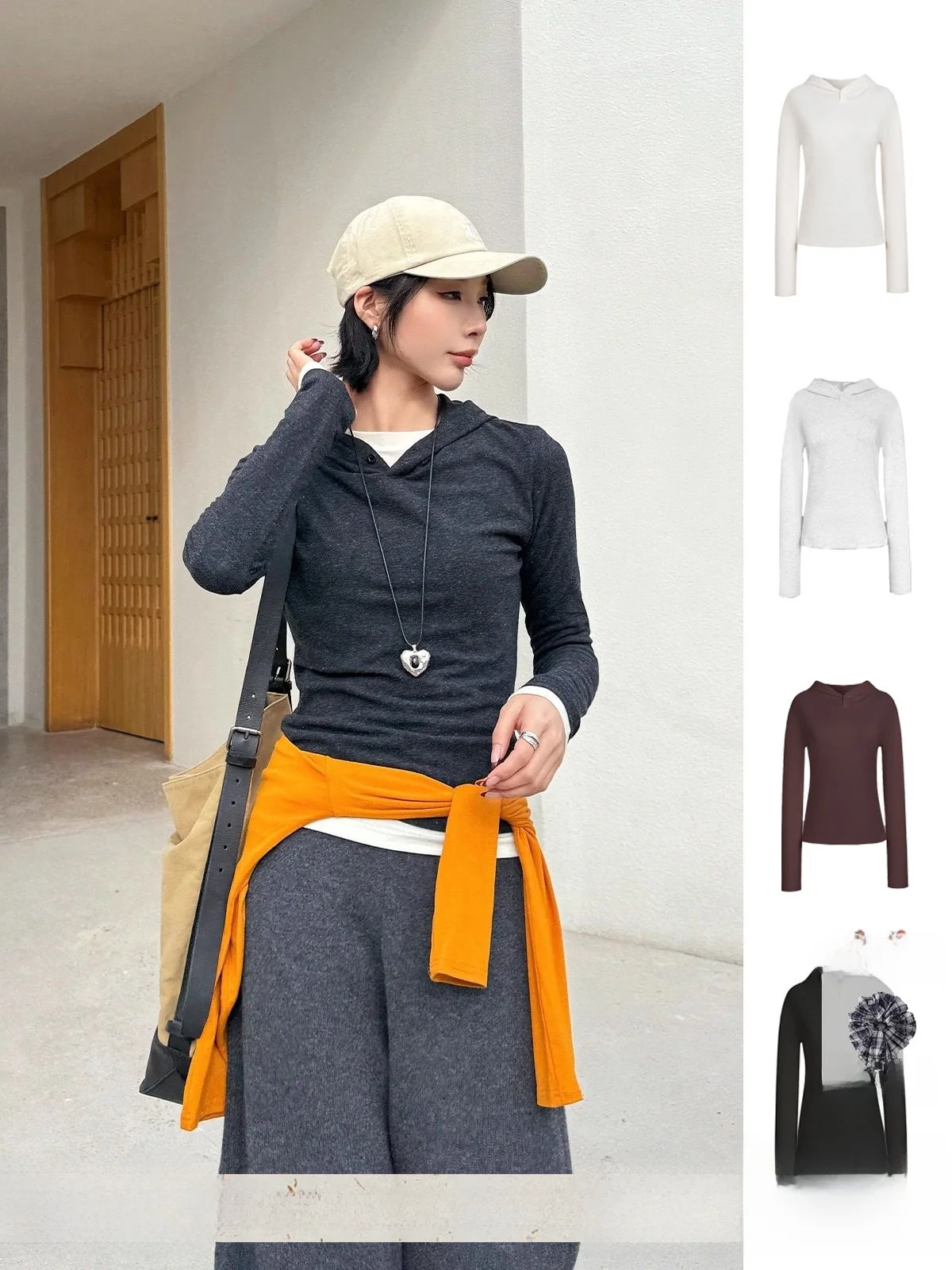 

Brand Long Sve Hooded T-irt Button Detail DEARSOCUTE Handpied Store Women's Faion Autumn Winter Cotton Blend