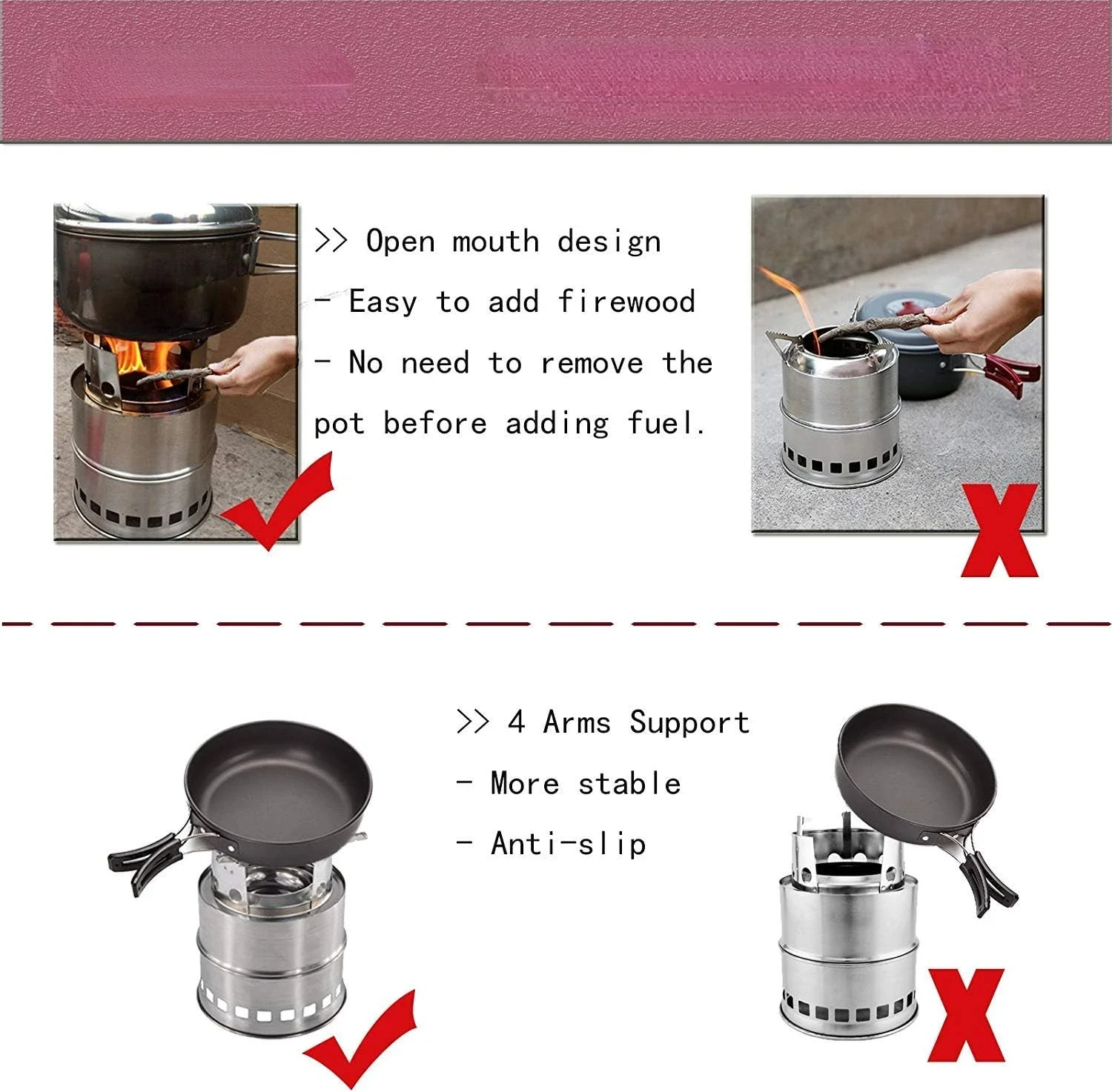 Portable Folding Windproof Wood Burner Stove Mini Stainless Steel Camping Stove Outdoor Hiking Backpacking Picnic BBQ Cooking