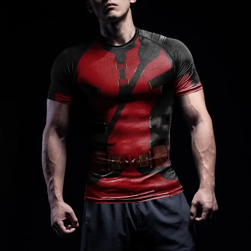 Zawaland Deadpool Compression Shirts Superhero Wolverine Cosplay Costumes Men's Fitness Workout Sports Gym Tops Tees