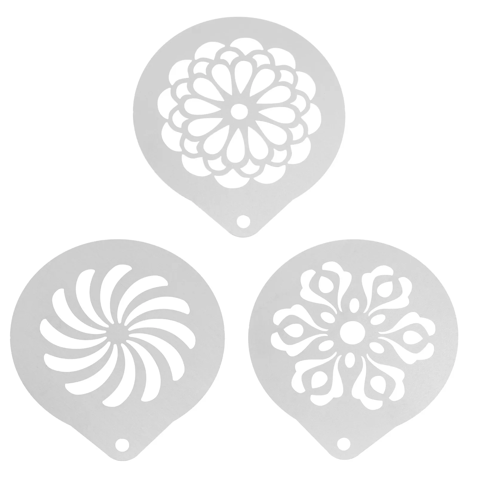 Stainless Steel Coffee Stencils 3 Piece Set for Latte Art Cappuccino Cocoa Cinnamon Cake Decorating