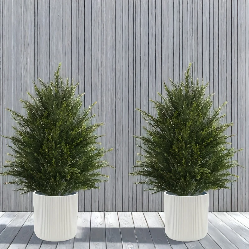 

2FT Artificial Topiary Cedar Trees Set of 2, 1 Pack Beautiful Realistic Faux Cedar Pines Tree with Thick Foliage, Fake Shrubs fo