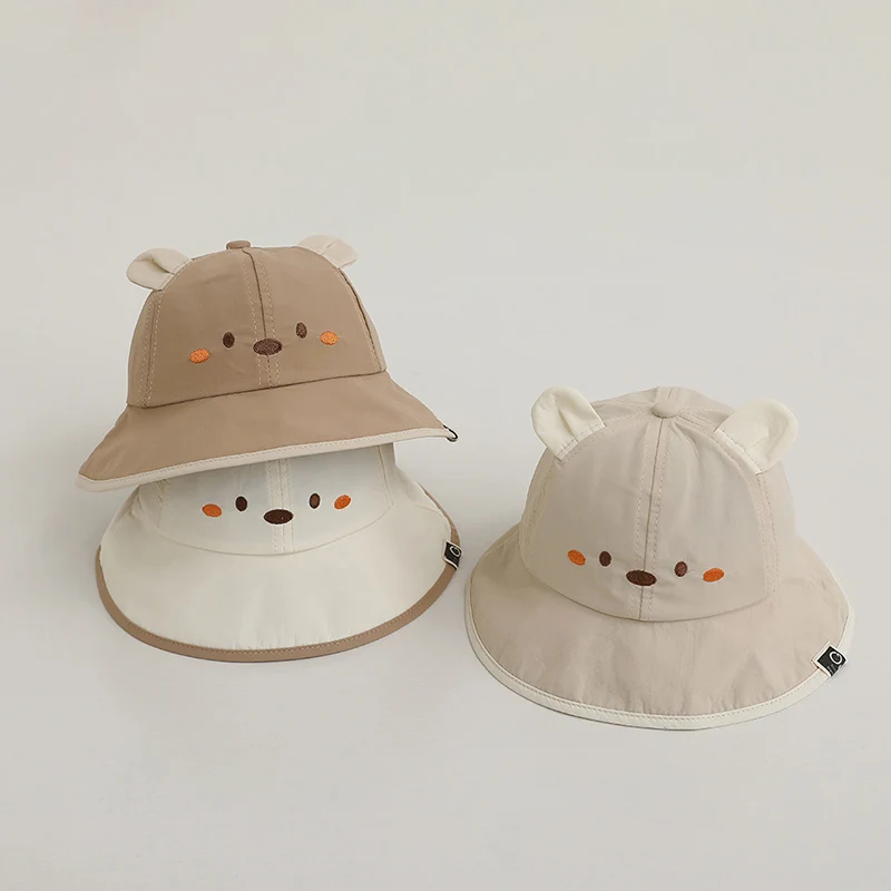 

Cute Bear Basin Hat Baby Summer Sun Hats 3-12M Quick Drying Fisherman Cap Boys Girls Sunscreen Visors Cartoon Infant Bucket Caps
