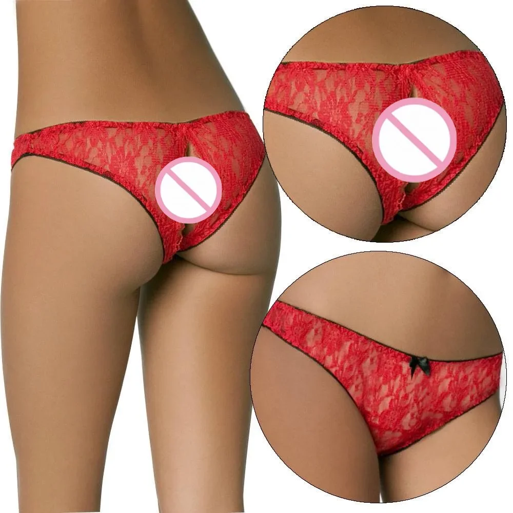 Sexy Lingeries for Woman Erotic Panties Thong Open Crotch Panties Low Waist Thong Breathable Briefs Women Lace Sheer G-string