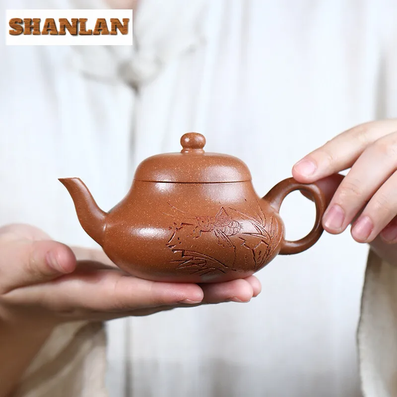 

120ml Chinese Yixing High-end Handmade Purple Clay Teapot Small Capacity Famous Artists Hand-carved Tea Pot Kettle Zisha Tea Set