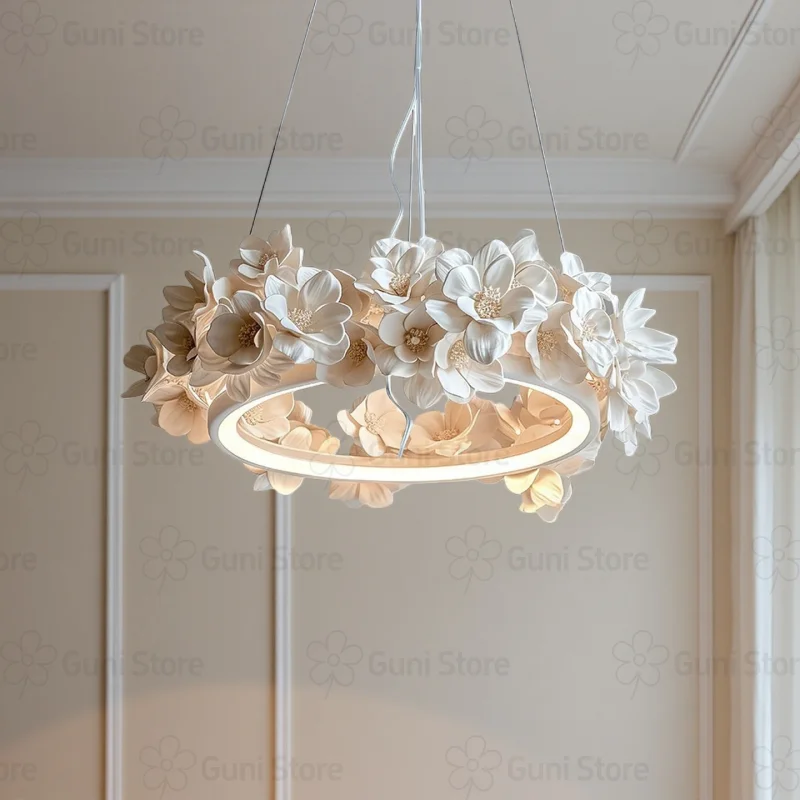 Light French circular resin carved flower pendant light living room European retro dining room LED bedroom lighting fixtures