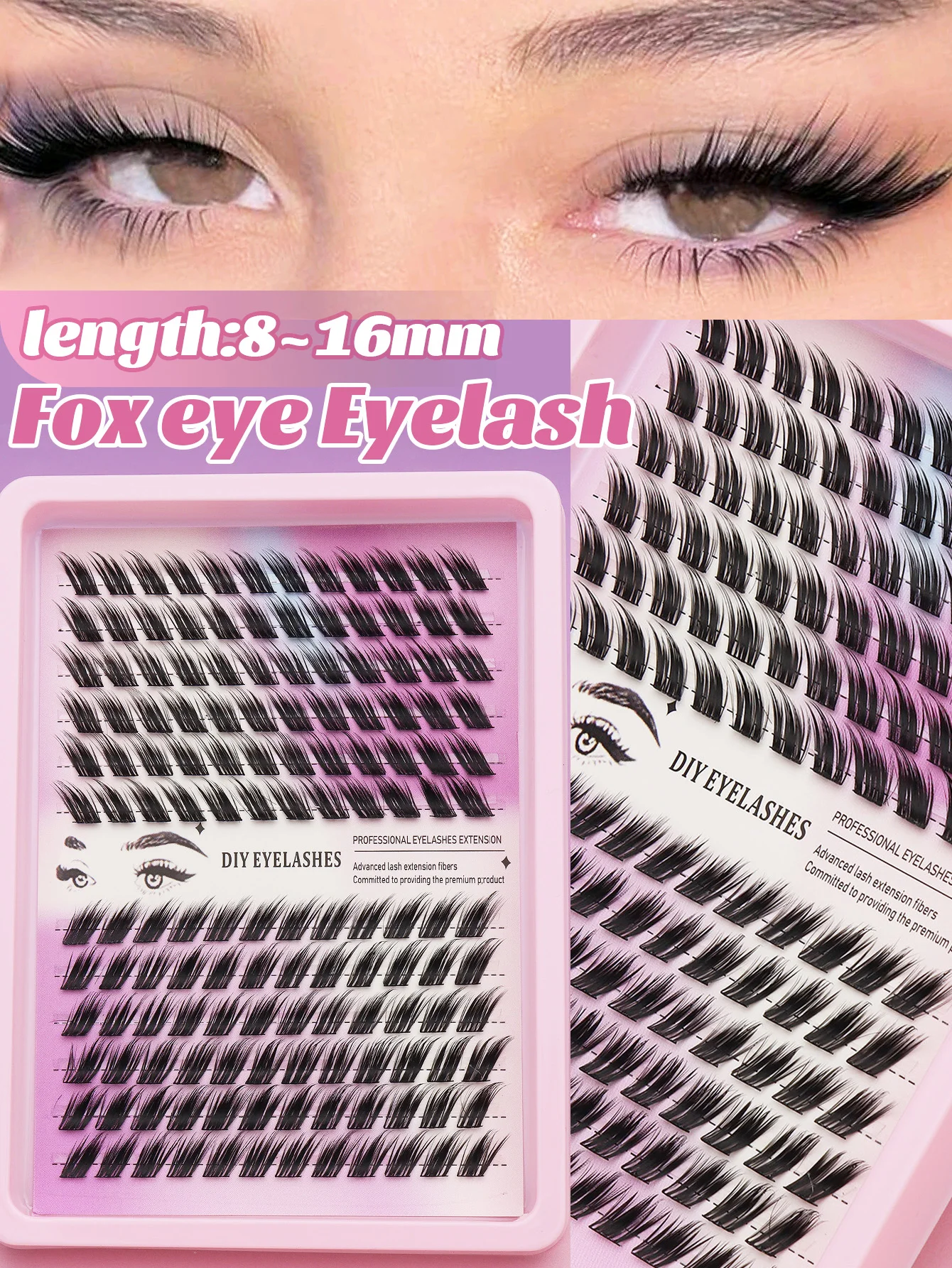 8-16mmのマンガまつげ144束、3Dナチュラルつけまつげ、ソフトクロスウィスピー、ナチュラルまつげ、キャットアイまつげ、3Dフェイクミンクまつげ