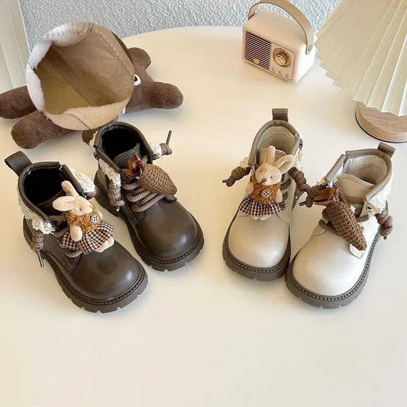 2024 Winter New Children Fashion Short Boots for Girls Korean Style Soft Bottom Anti-slippery Versatile Chic Casual Leather Shoe