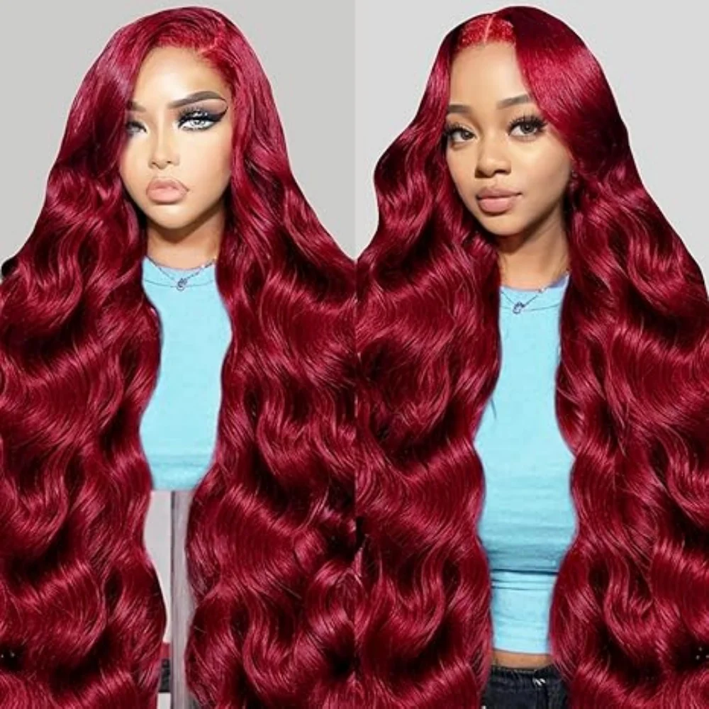 

99J Burgundy 13x4 Hd Transparent Lace Frontal Wigs Human Hair Red Colored Body Wave Lace Front Wig For Women With Baby Hair