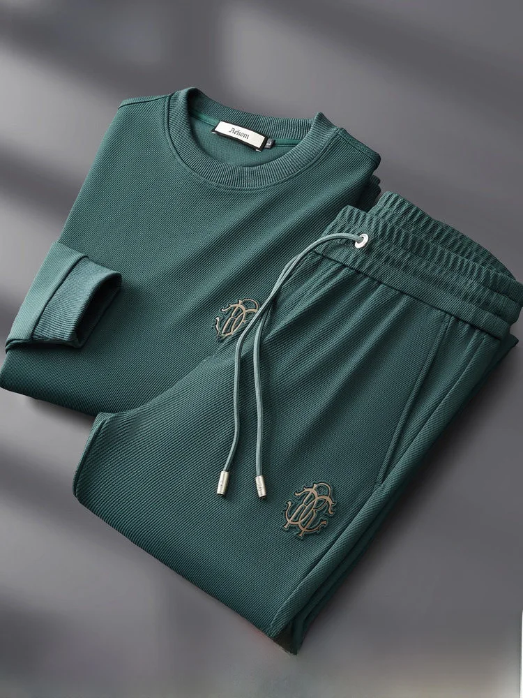 

Autumn High-End Faion Men's Casual Sportswear Set round Ne Long Sve Sweatirt with Cuffed Pants Two-Piece Gym Suit