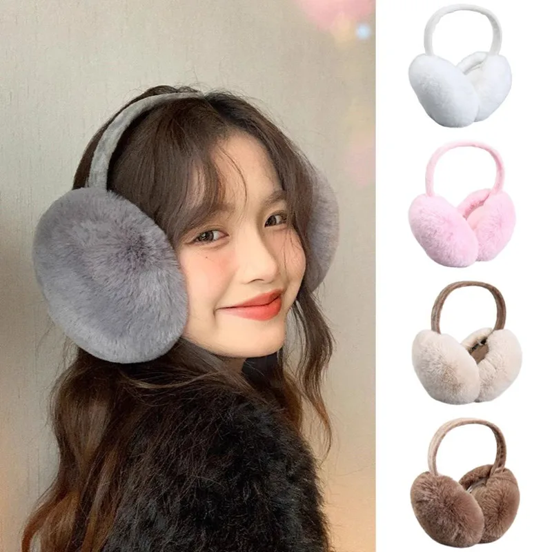 Novo 1pc cor sólida macio pelúcia orelha mais quente inverno quente earmuffs mulheres portátil dobrável earflap esqui ao ar livre quente capa de orelha