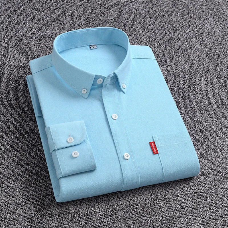 13 Colors 100% Cotton Oxford Men Shirt Long Sleeve Business Casual Shirt Men Spring Autumn Solid Color Lapel Work Office Wear