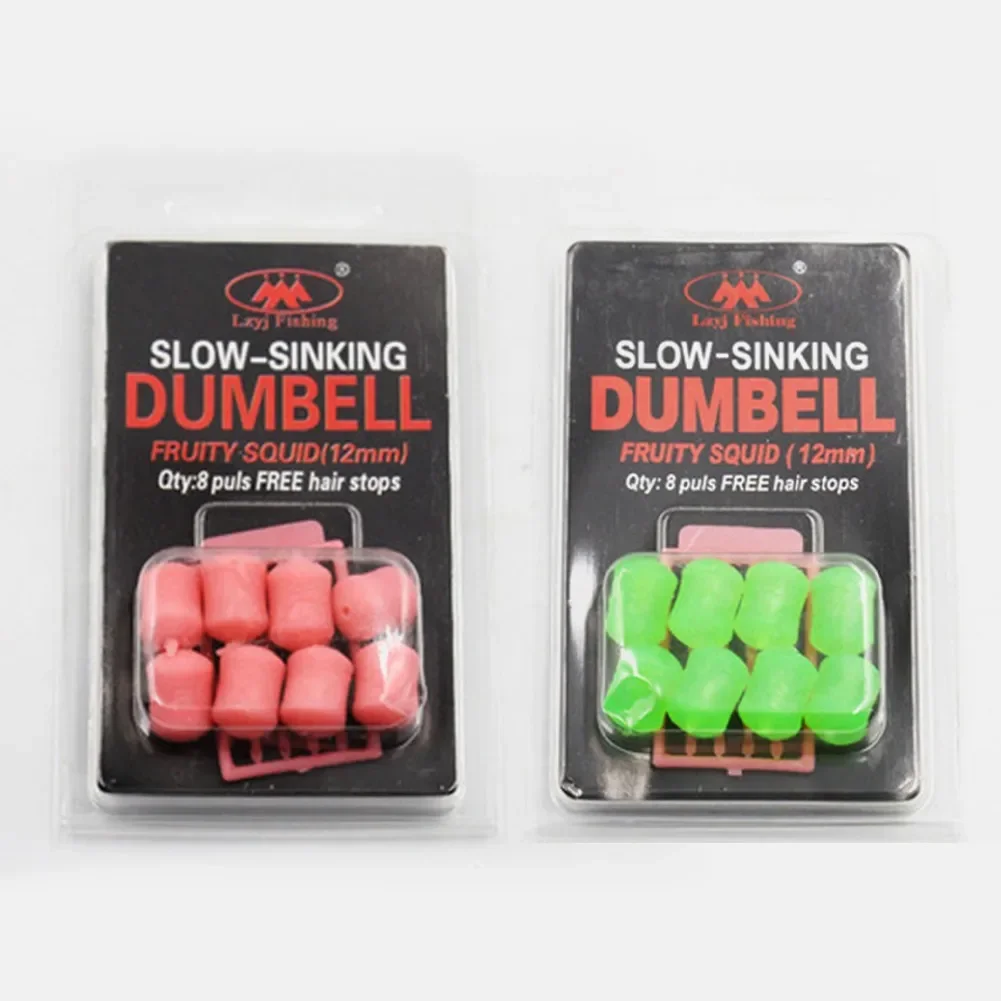 

8 Pcs 12mm-Carp Fishing Dumbells Bait With Hair Stops Slow Sinking Fruity Squid Flavour Fake Baits Buoyant Pop-up Fishing Lure