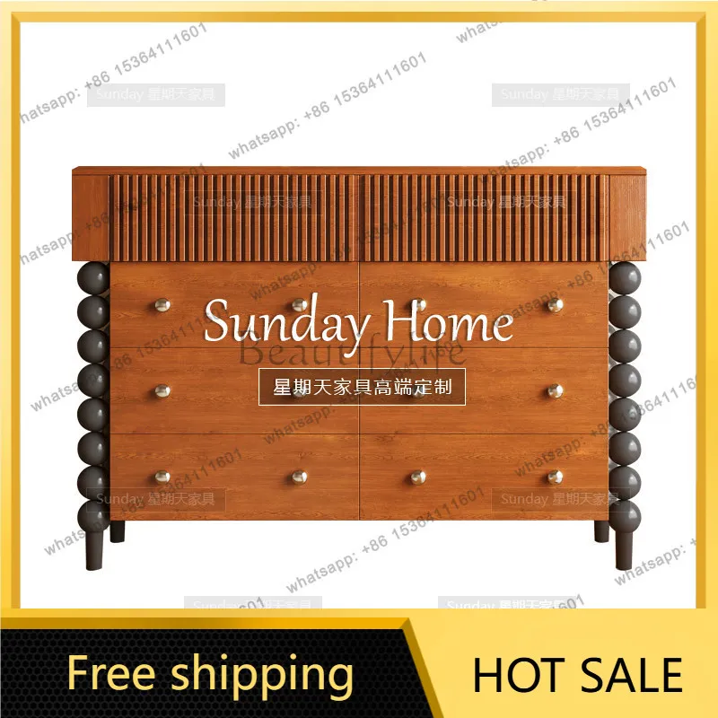 Factory direct sales  vintage style color-blocked Roman column-style sideboard, living room wood-colored multifunctional cabinet