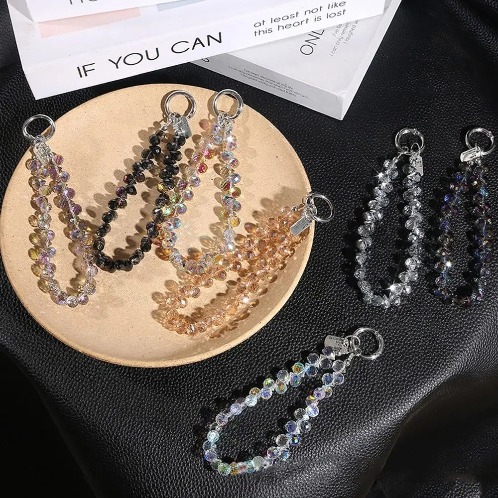 Stylish Glitter Crystal Bead Pendant Detachable Colorful Wrist Crystal Chain Transparent Crystal Bead Keychain Women Girls