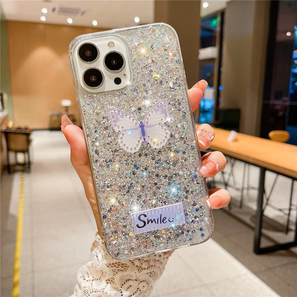 Butterfly Diamond Glitter Phone Case For Xiaomi Redmi Note 13 13ProPlus 12 Pro 11 11S 10 10S 9 9S 8 Pro Soft Silicone Back Cover