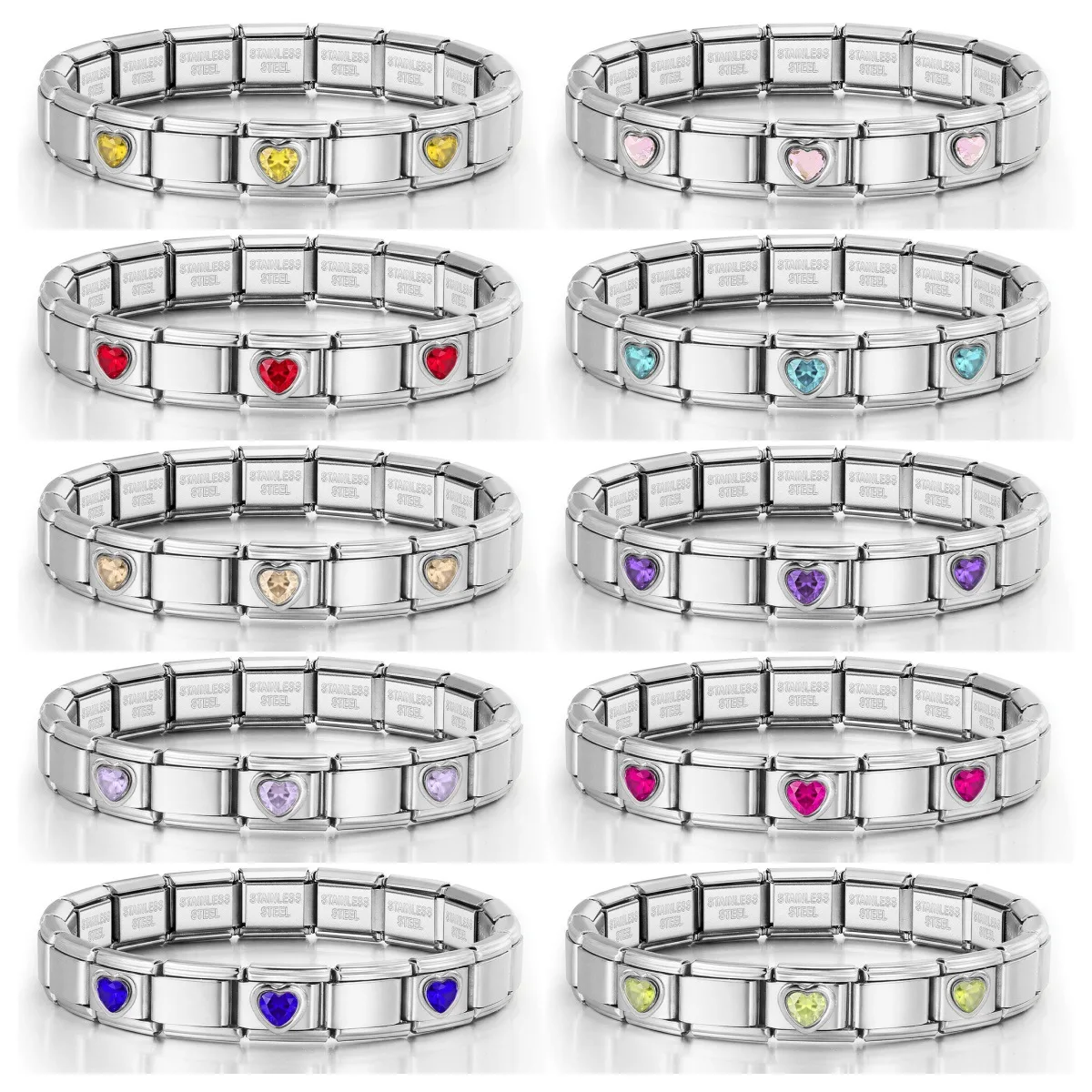 Fashion Women's Stainless Steel Colorful Heart Simple Basic Bracelet High Quality Sweet Design Modular Chain Jewelry Party Gift