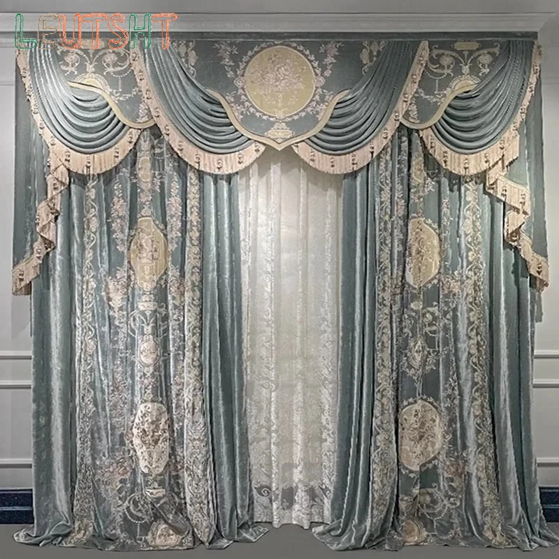

Custom Size European Romantic Curtains for Living Room Bedroom Mulberry Velvet Embroidered Curtain Door Screen Shutter